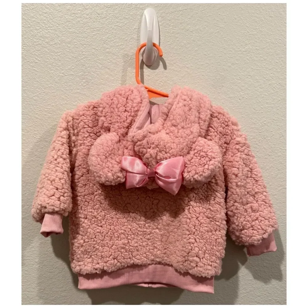 DISNEY JUNIOR Minnie Mouse Pink Sherpa Fleece Hooded Jacket
